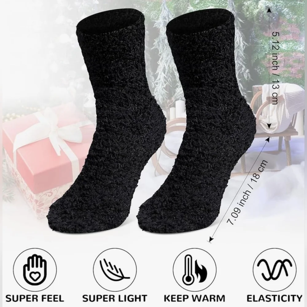 12 Pack Black Fuzzy Winter Socks